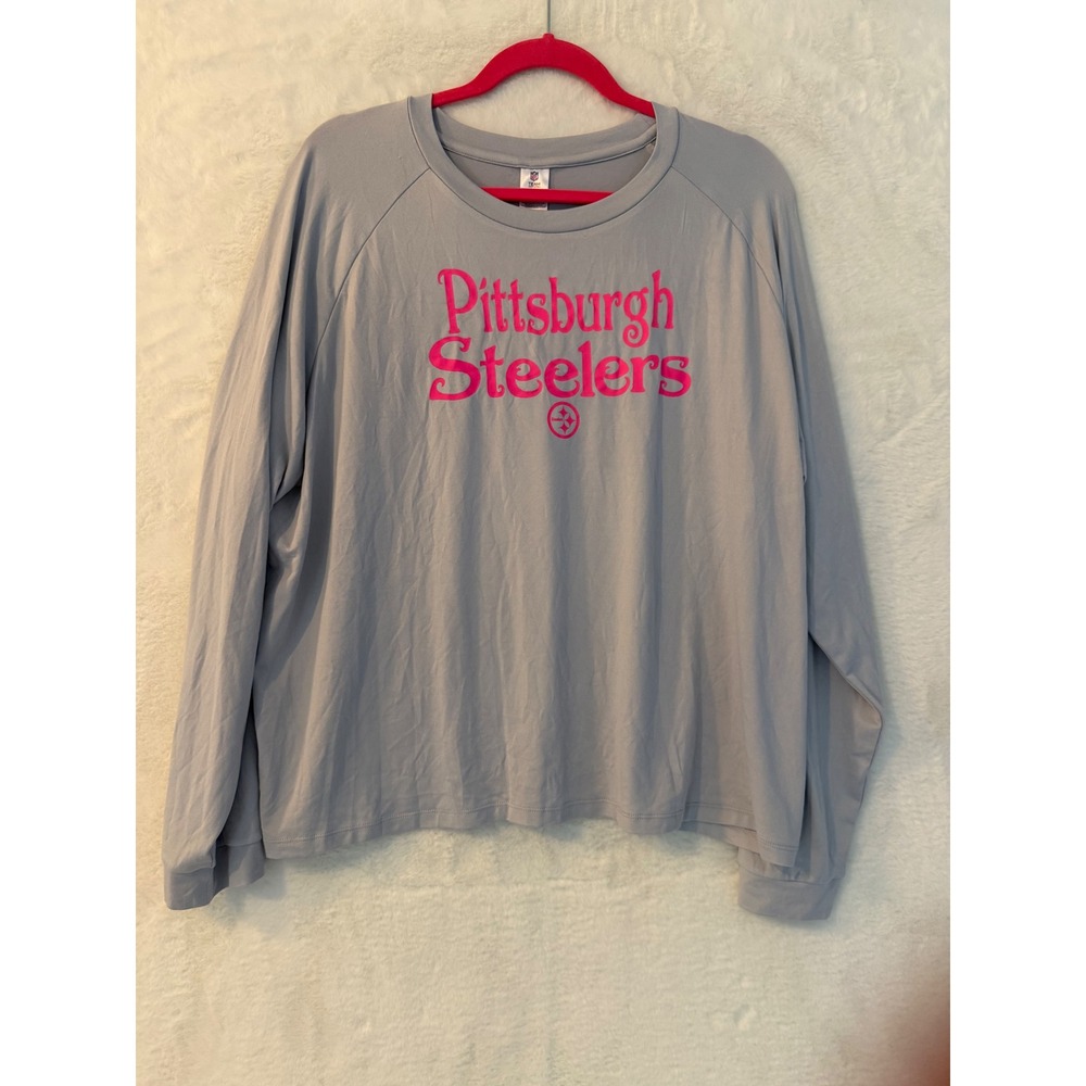 NFL Pittsburgh Steelers Womens XL Grey Pink Long Sleeve Knit Sleep Top NWT